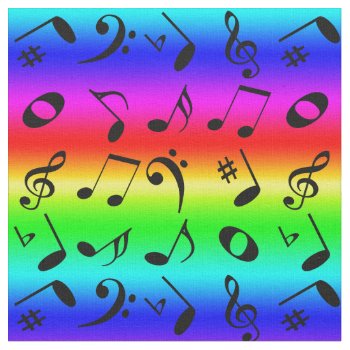 Black Angled Music Notes Pattern Rainbow Gradient Fabric by oldrockerdude at Zazzle