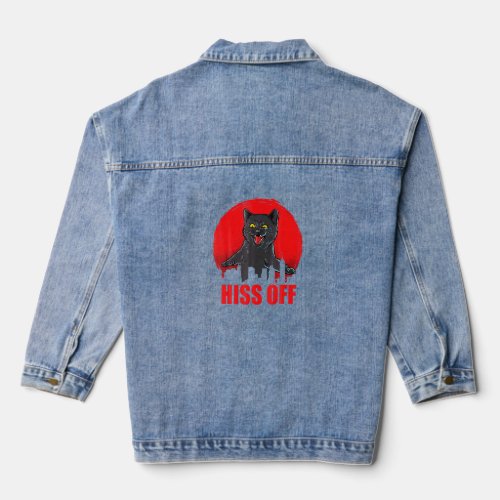 Black  Angry Cat Hiss Off Meow Cat  Denim Jacket