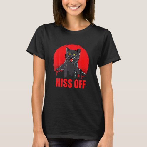 Black  Angry Cat Hiss Off Meow Cat T_Shirt