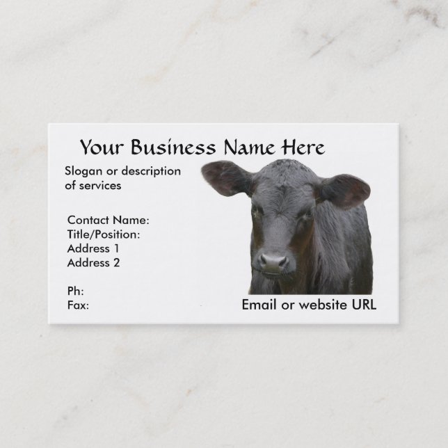 Black Angus Beef Cow Business Card (Front)