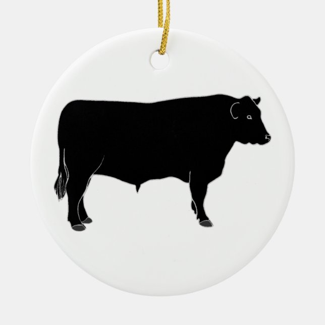Black Angus Bull Ceramic Ornament (Front)