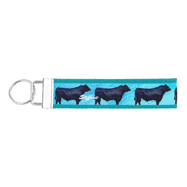 Black Angus Bull Wrist Keychain (Keys on Left)