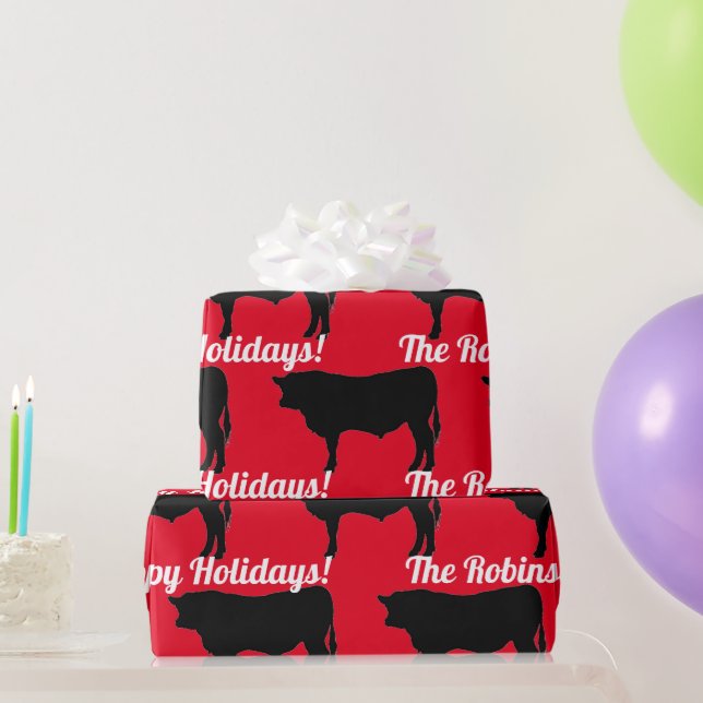 Black Angus Bulls on Red Wrapping Paper (Party Gifts)