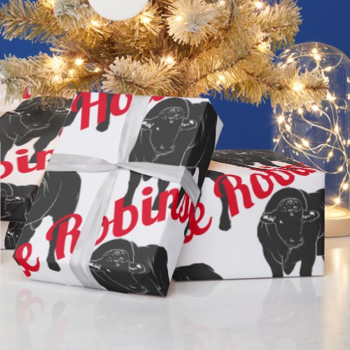 Black Angus Bulls  Red Santa Hat Christmas Wrapping Paper