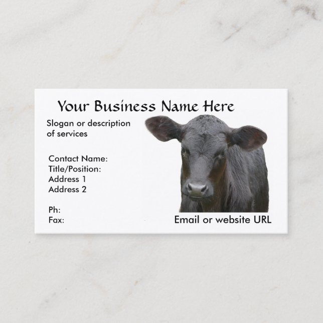 Black Angus Calf Business Card (Front)