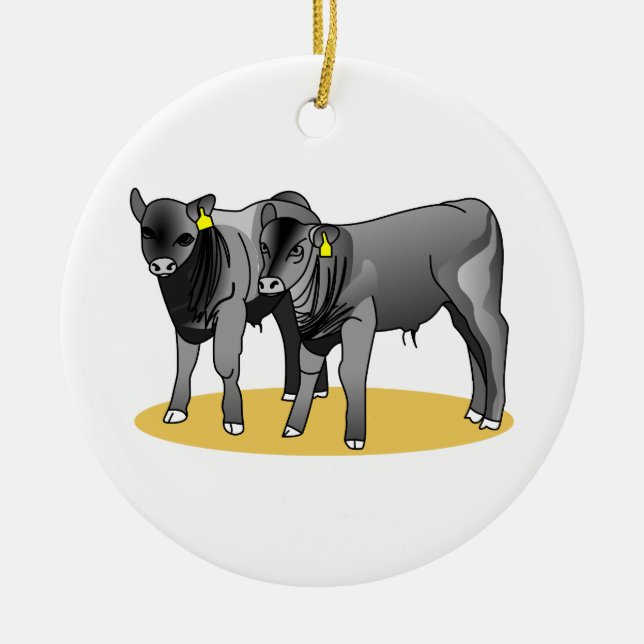Black Angus Calves Ceramic Ornament (Front)