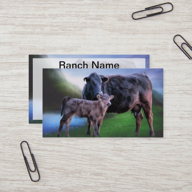 Black Angus Cow and Calf Business Card (Front/Back In Situ)