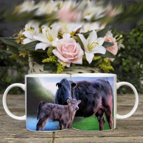 Black Angus Cow and Calf Coffee Mug
