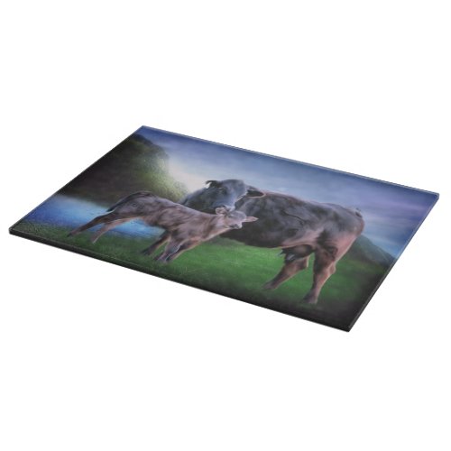 Black Angus Cow and Calf Cutting Board