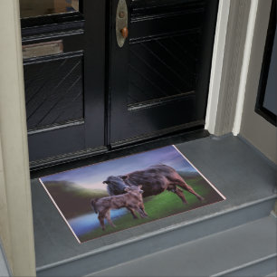 Black Angus Cow and Calf Doormat