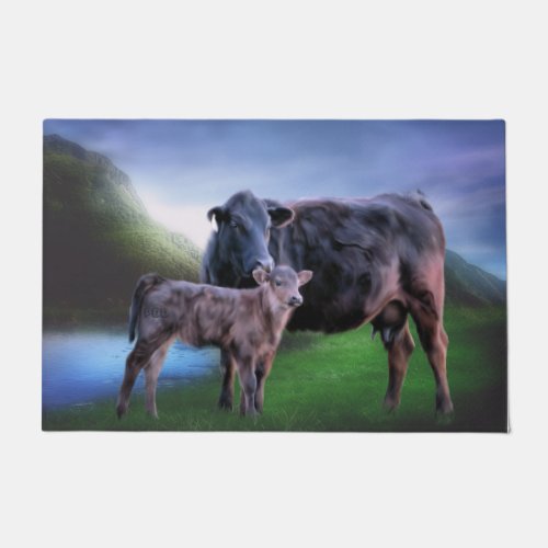 Black Angus Cow and Calf Doormat