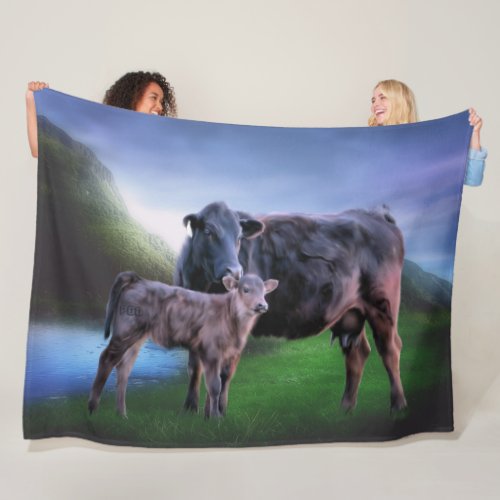 Black Angus Cow and Calf Fleece Blanket