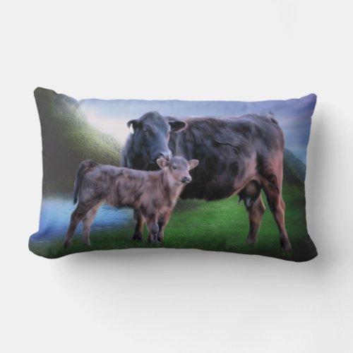 Black Angus Cow and Calf Lumbar Pillow