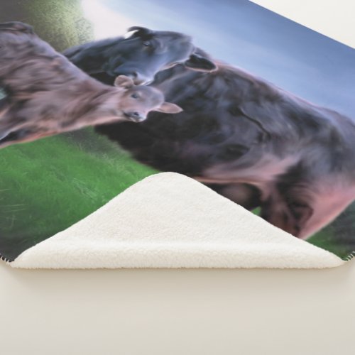 Black Angus Cow and Calf Sherpa Blanket