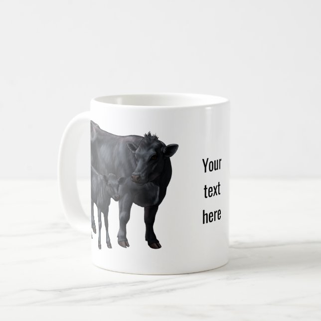 Black Angus Cow & Cute Calf Coffee Mug (Front Left)
