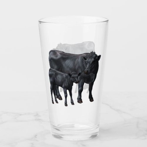 Black Angus Cow  Cute Calf Glass