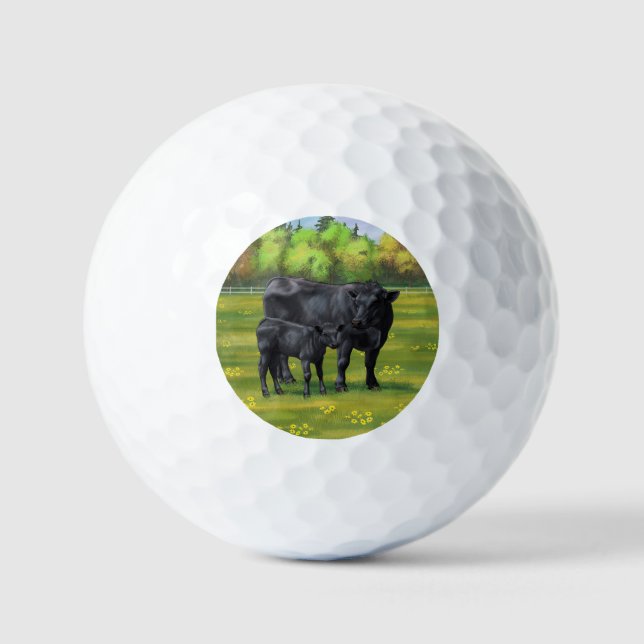 Black Angus Cow & Cute Calf Golf Balls (Front)