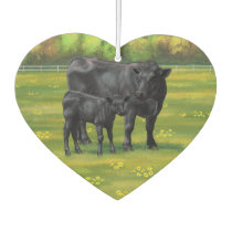 Black Angus Cow & Cute Calf in Summer Pasture Air Freshener