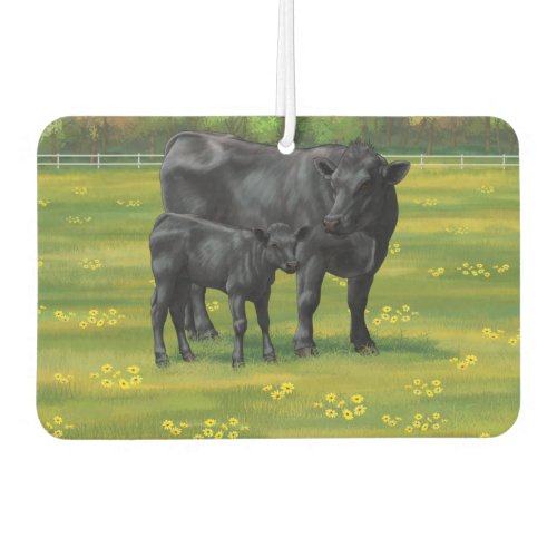 Black Angus Cow  Cute Calf in Summer Pasture Air Freshener