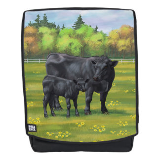 Black Angus Cow & Cute Calf in Summer Pasture Backpack