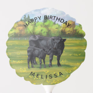 Black Angus Cow & Cute Calf in Summer Pasture Balloon