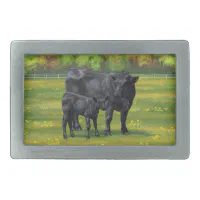 Reisbureau Eerlijkheid tand Black Angus Cow & Cute Calf in Summer Pasture Belt Buckle | Zazzle