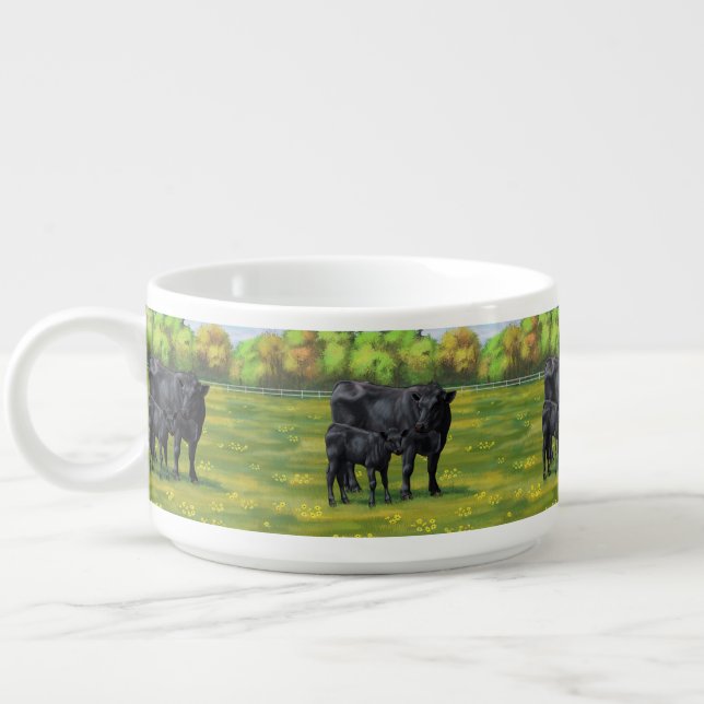 Black Angus Cow & Cute Calf in Summer Pasture Bowl (Right)