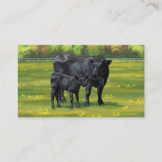 Black Angus Cow & Cute Calf in Summer Pasture Business Card