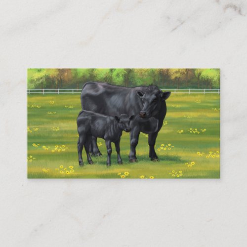 Black Angus Cow  Cute Calf in Summer Pasture Business Card