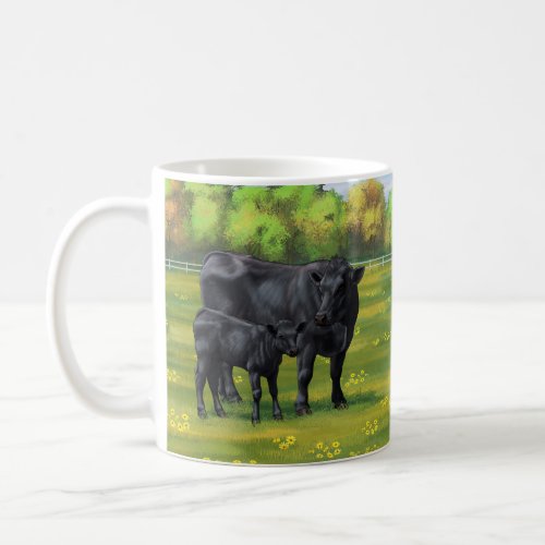 Black Angus Cow  Cute Calf in Summer Pasture Coffee Mug