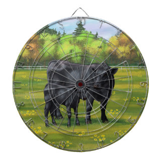 Black Angus Cow & Cute Calf in Summer Pasture Dart Board