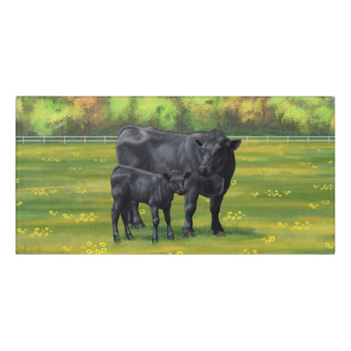 Black Angus Cow  Cute Calf in Summer Pasture Door Sign