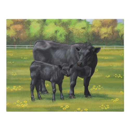 Black Angus Cow  Cute Calf in Summer Pasture Faux Canvas Print