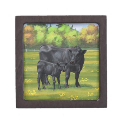 Black Angus Cow  Cute Calf in Summer Pasture Gift Box