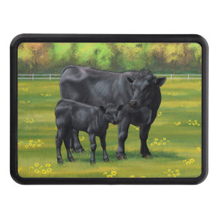 Black Angus Cow & Cute Calf in Summer Pasture Hitch Cover