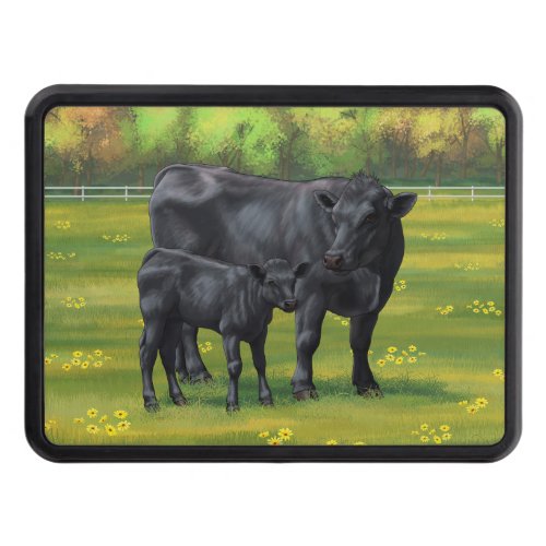 Black Angus Cow  Cute Calf in Summer Pasture Hitch Cover