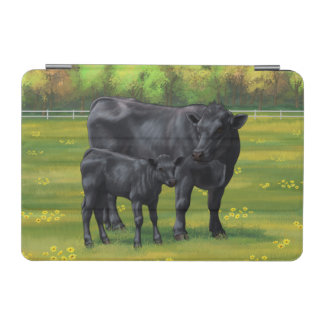 Black Angus Cow & Cute Calf in Summer Pasture iPad Mini Cover