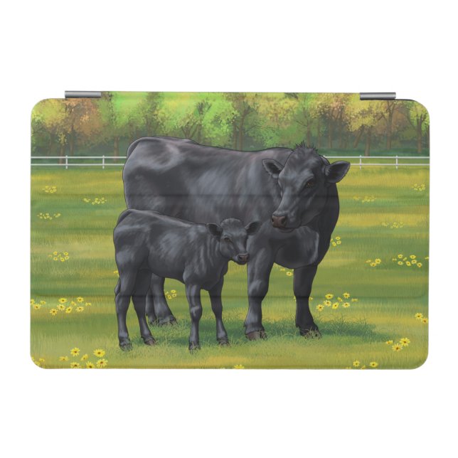 Black Angus Cow & Cute Calf in Summer Pasture iPad Mini Cover (Horizontal)
