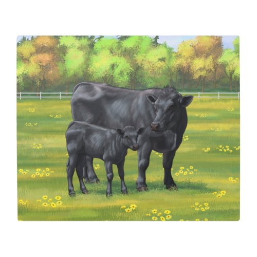 Black Angus Cow  Cute Calf in Summer Pasture Metal Print