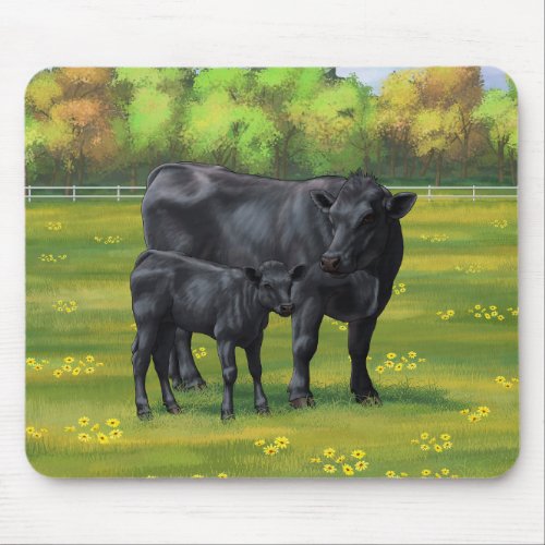 Black Angus Cow  Cute Calf in Summer Pasture Mouse Pad