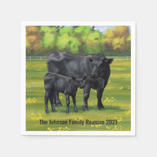 Black Angus Cow & Cute Calf in Summer Pasture Napkins
