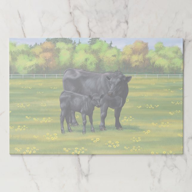 Black Angus Cow & Cute Calf in Summer Pasture Paper Pad (Front)