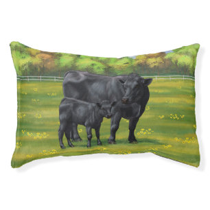 Black Angus Cow & Cute Calf in Summer Pasture Pet Bed