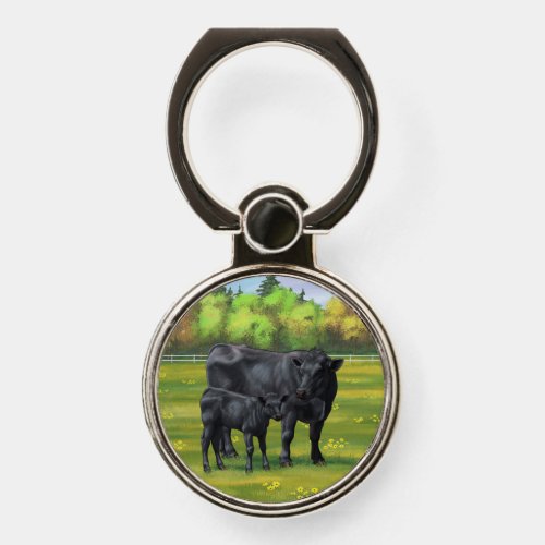 Black Angus Cow  Cute Calf in Summer Pasture Phone Ring Stand