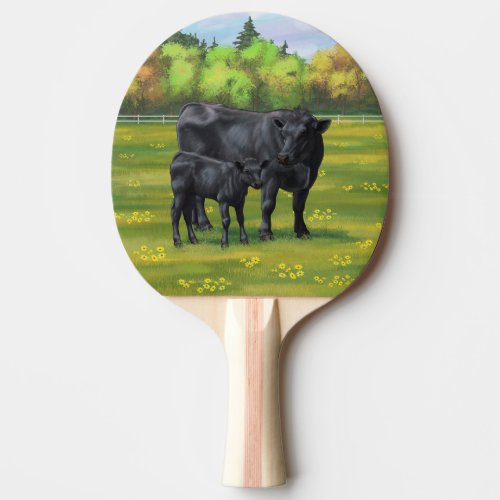 Black Angus Cow  Cute Calf in Summer Pasture Ping Pong Paddle