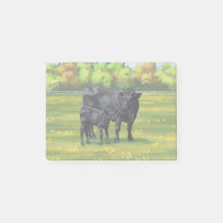 Black Angus Cow & Cute Calf in Summer Pasture Post-it Notes