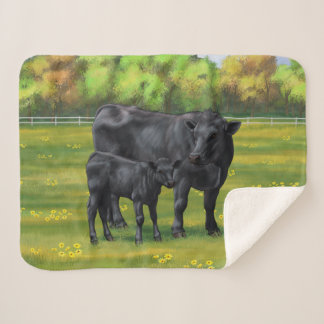 Black Angus Cow & Cute Calf in Summer Pasture Sherpa Blanket