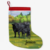Black Angus Cow & Cute Calf in Summer Pasture