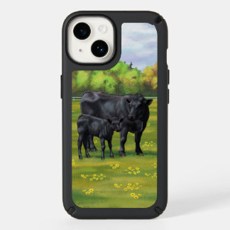 Black Angus Cow & Cute Calf in Summer Pasture Speck iPhone 14 Case