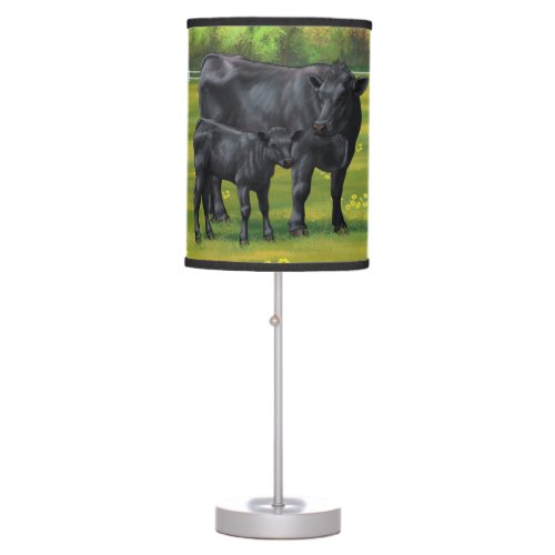 Black Angus Cow  Cute Calf in Summer Pasture Table Lamp